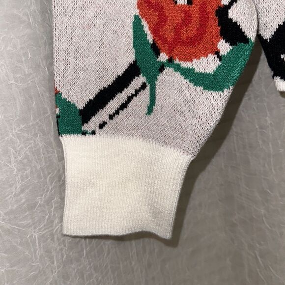 Anthro XXSP Maeve White Oversized Crop Crewneck Trellis Floral Pullover - Picture 13 of 17